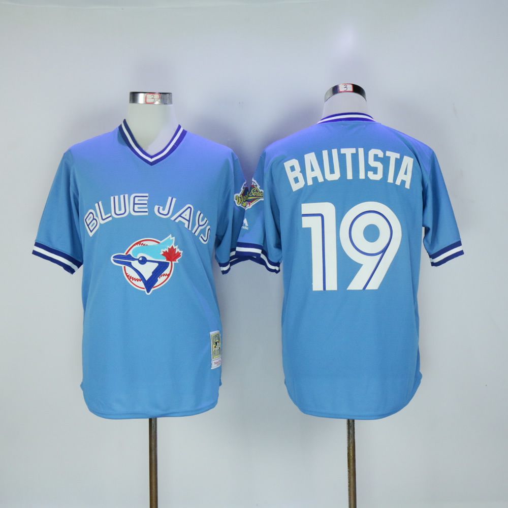 Men Toronto Blue Jays #19 Bautista Light Blue Throwback MLB Jerseys